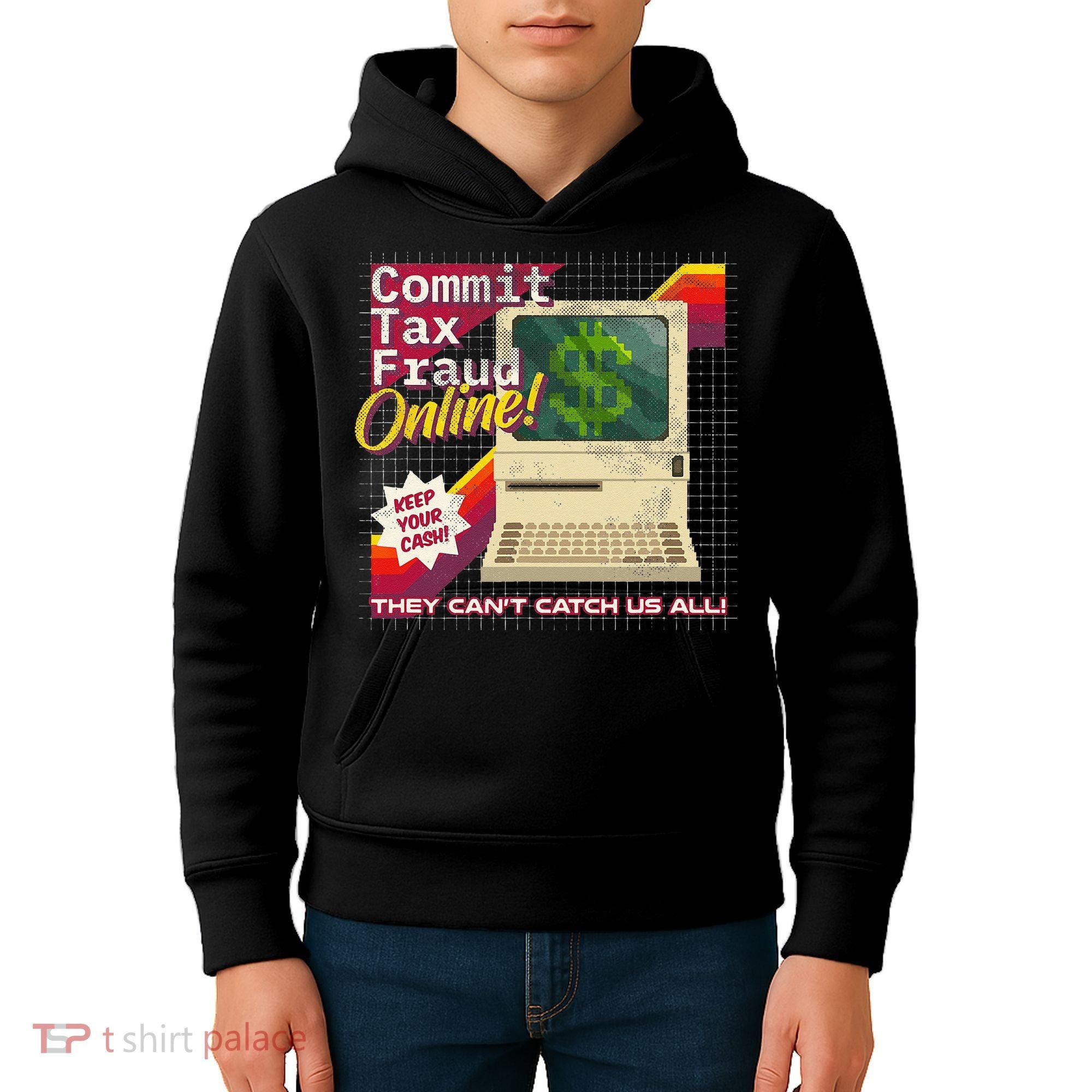 Commit Tax Fraud Online! Distressed Retro Video Game Box Art Kids Hoodie