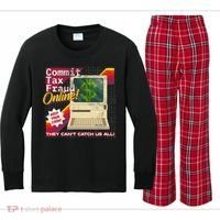 Commit Tax Fraud Online! Distressed Retro Video Game Box Art Kids Long Sleeve Plaid Pajama Set thumb 0