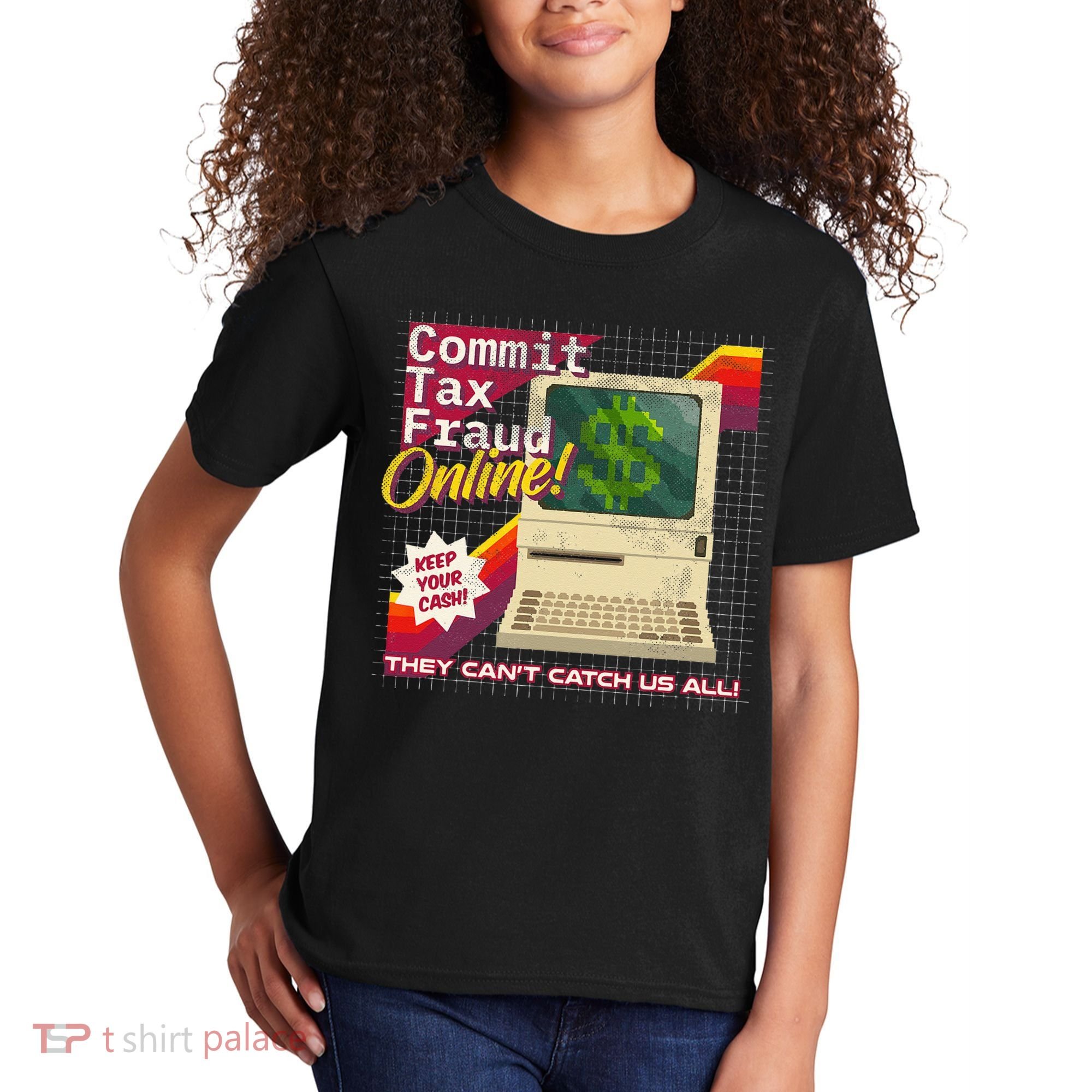 Commit Tax Fraud Online! Distressed Retro Video Game Box Art Kids T-Shirt