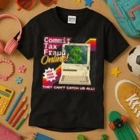 Commit Tax Fraud Online! Distressed Retro Video Game Box Art Kids T-Shirt thumb 3