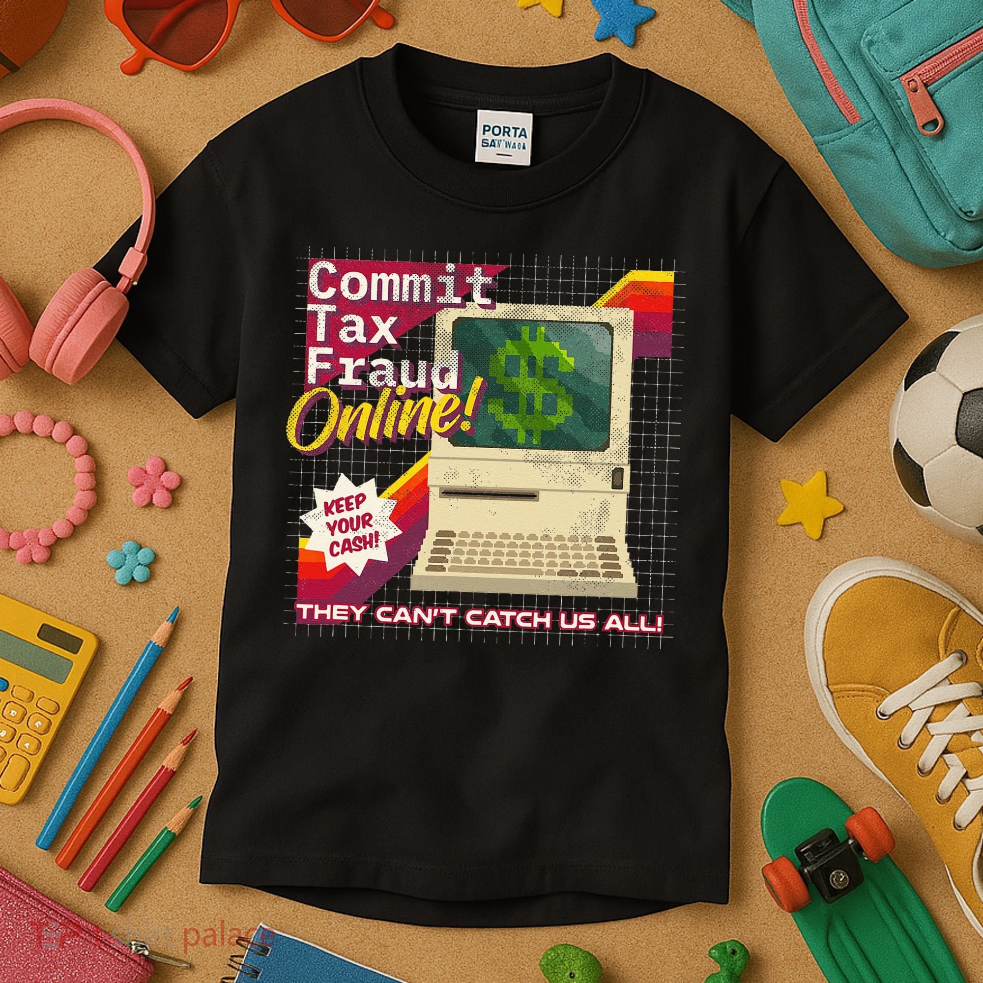 Commit Tax Fraud Online! Distressed Retro Video Game Box Art Kids T-Shirt