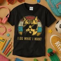 Cat Themed Funny I Do What I Want Cat Kids T-Shirt thumb 3