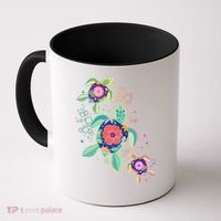 Cute Tropical Flower Ocean Sea Turtles Coffee Mug thumb 0