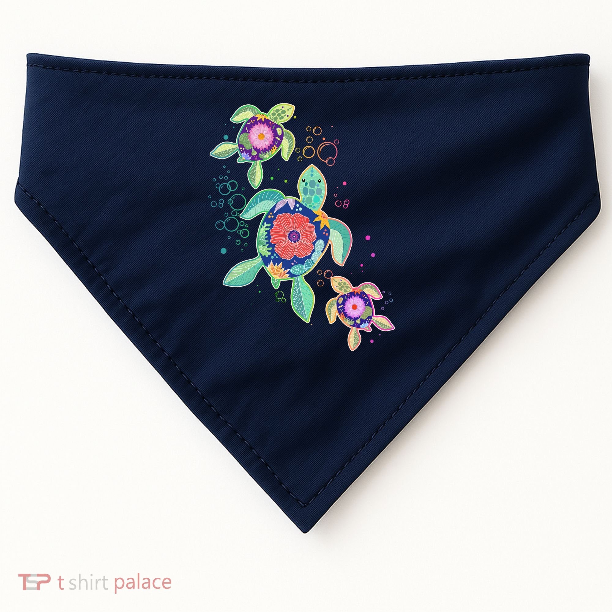 Cute Tropical Flower Ocean Sea Turtles USA-Made Doggie Bandana