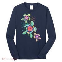 Cute Tropical Flower Ocean Sea Turtles Long Sleeve Shirt thumb 0