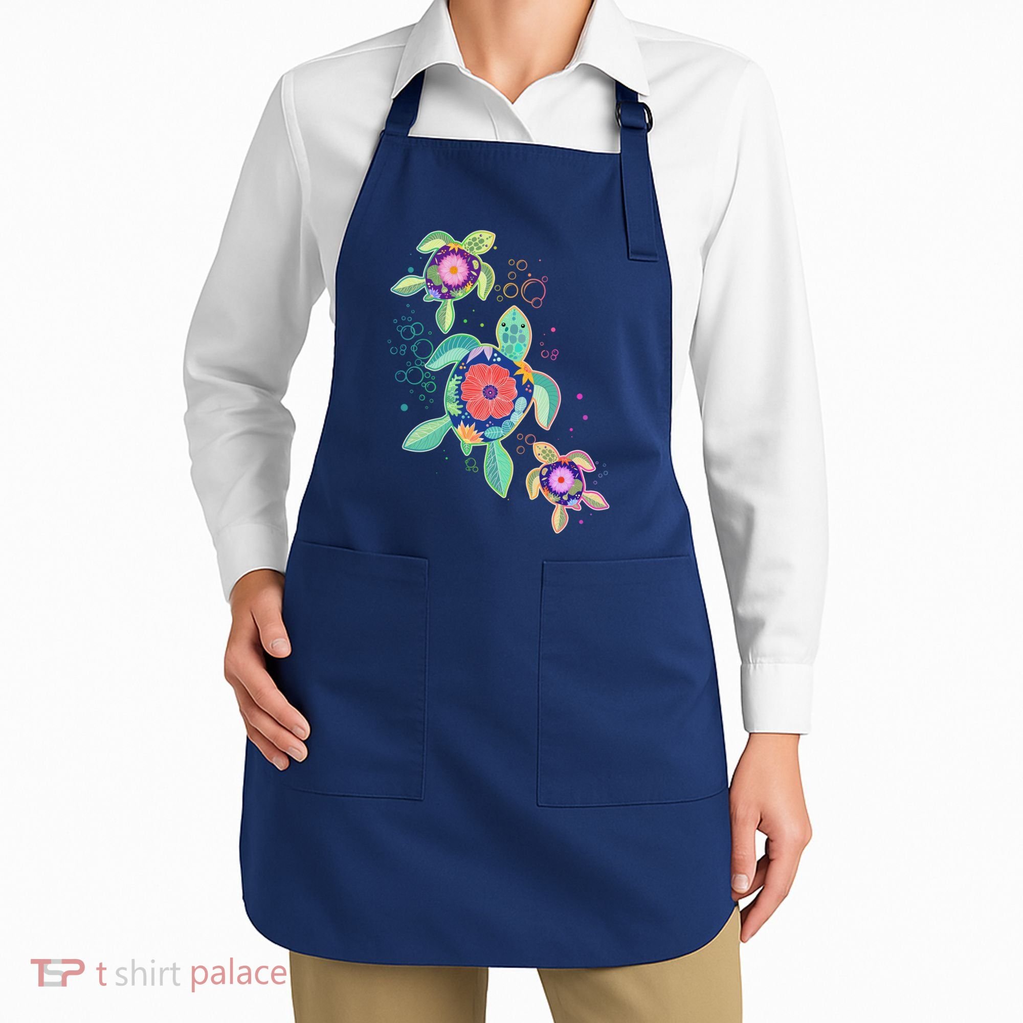 Cute Tropical Flower Ocean Sea Turtles Apron