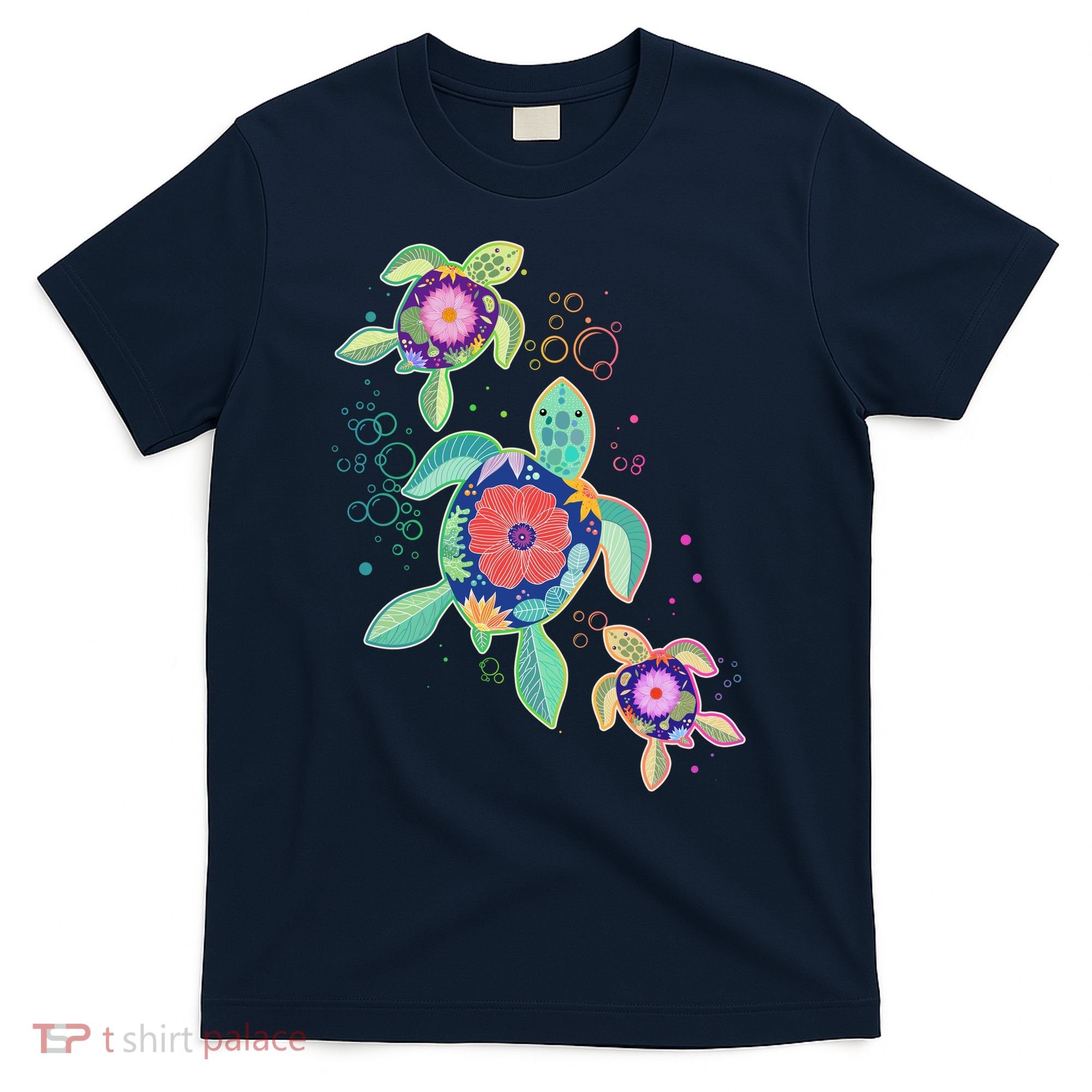 Cute Tropical Flower Ocean Sea Turtles T-Shirt