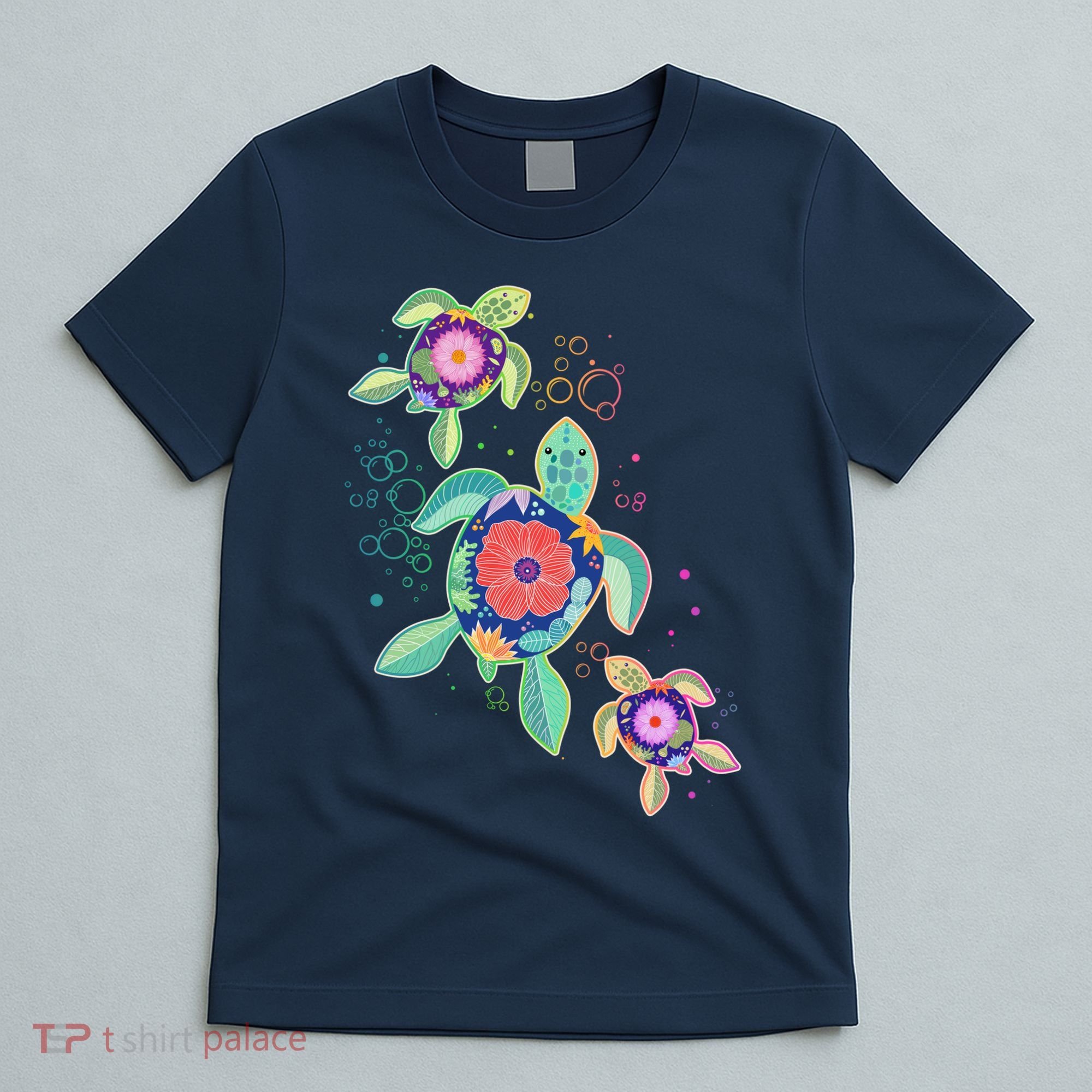 Cute Tropical Flower Ocean Sea Turtles T-Shirt