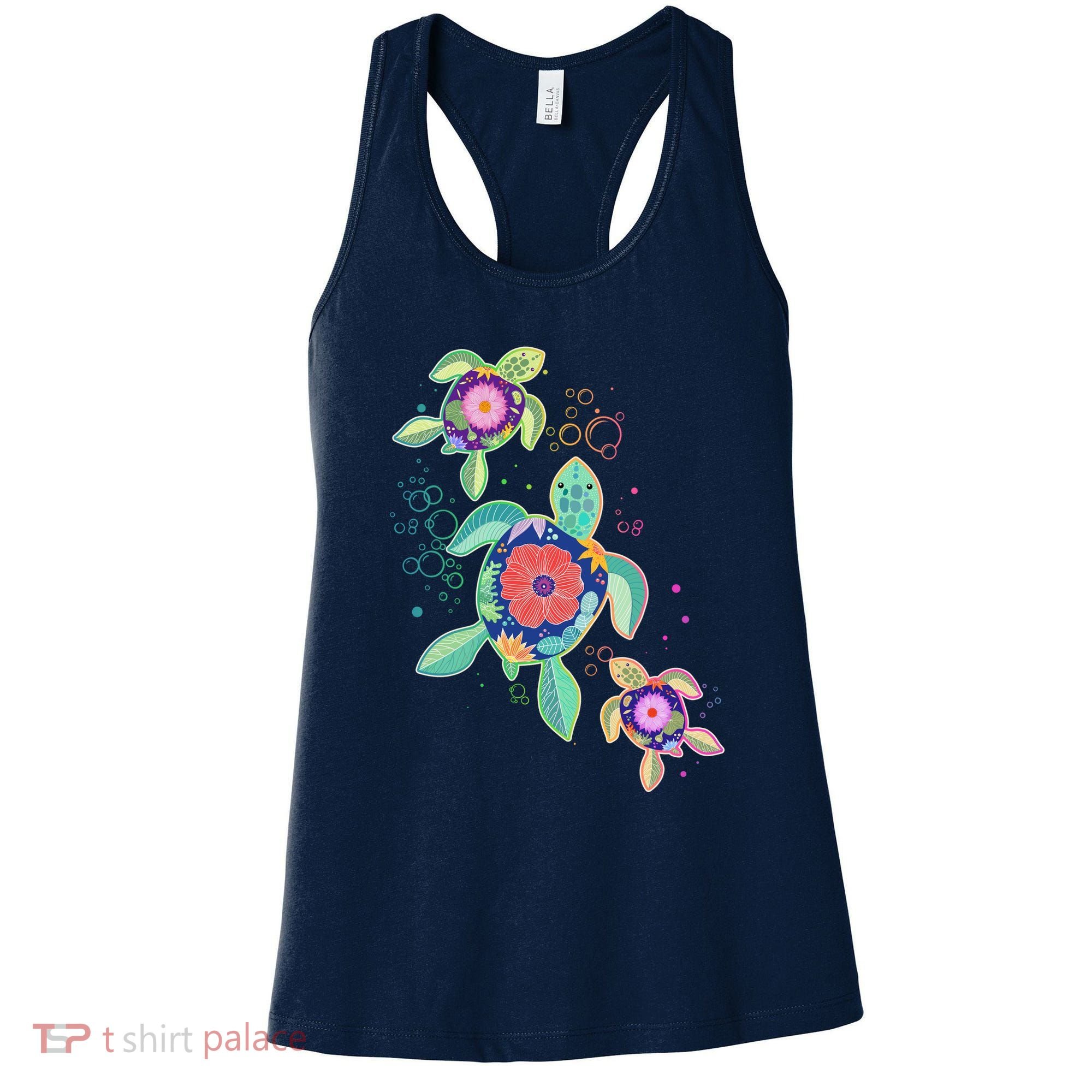 Cute Tropical Flower Ocean Sea Turtles Women's Tank Top