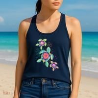 Cute Tropical Flower Ocean Sea Turtles Women's Tank Top thumb 2
