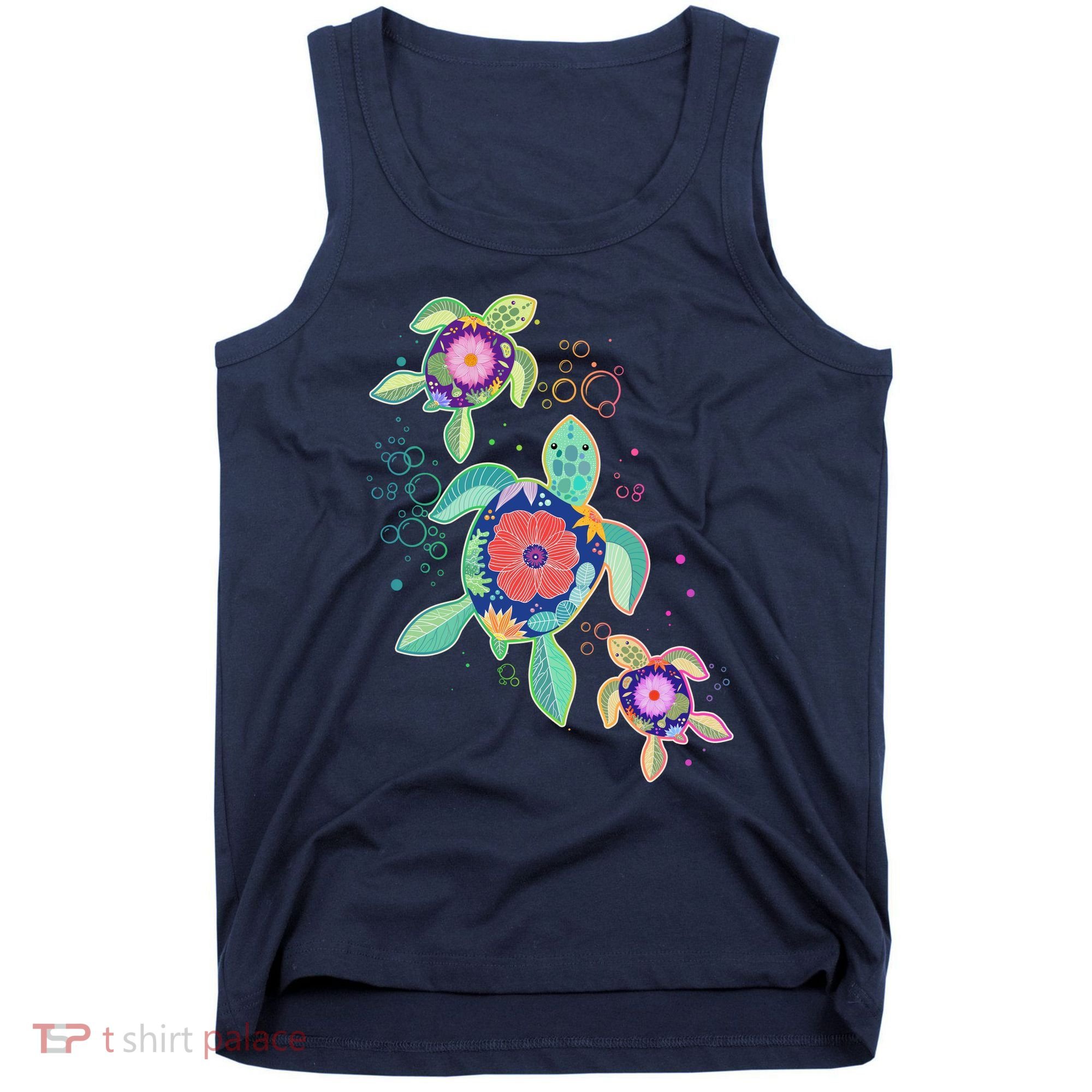 Cute Tropical Flower Ocean Sea Turtles Tank Top