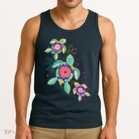 Cute Tropical Flower Ocean Sea Turtles Tank Top thumb 3