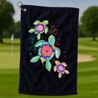 Cute Tropical Flower Ocean Sea Turtles Golf Towel thumb 1