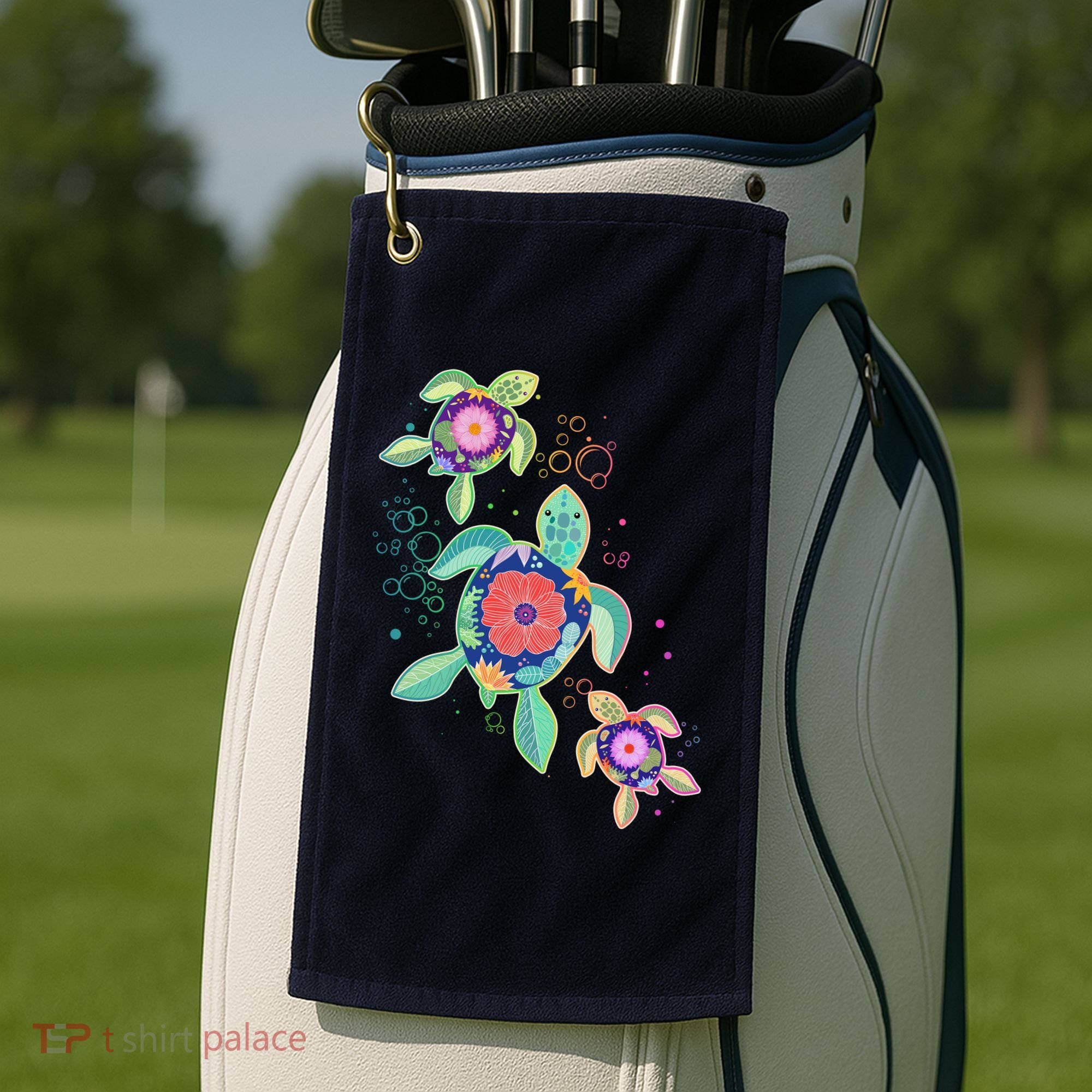 Cute Tropical Flower Ocean Sea Turtles Golf Towel