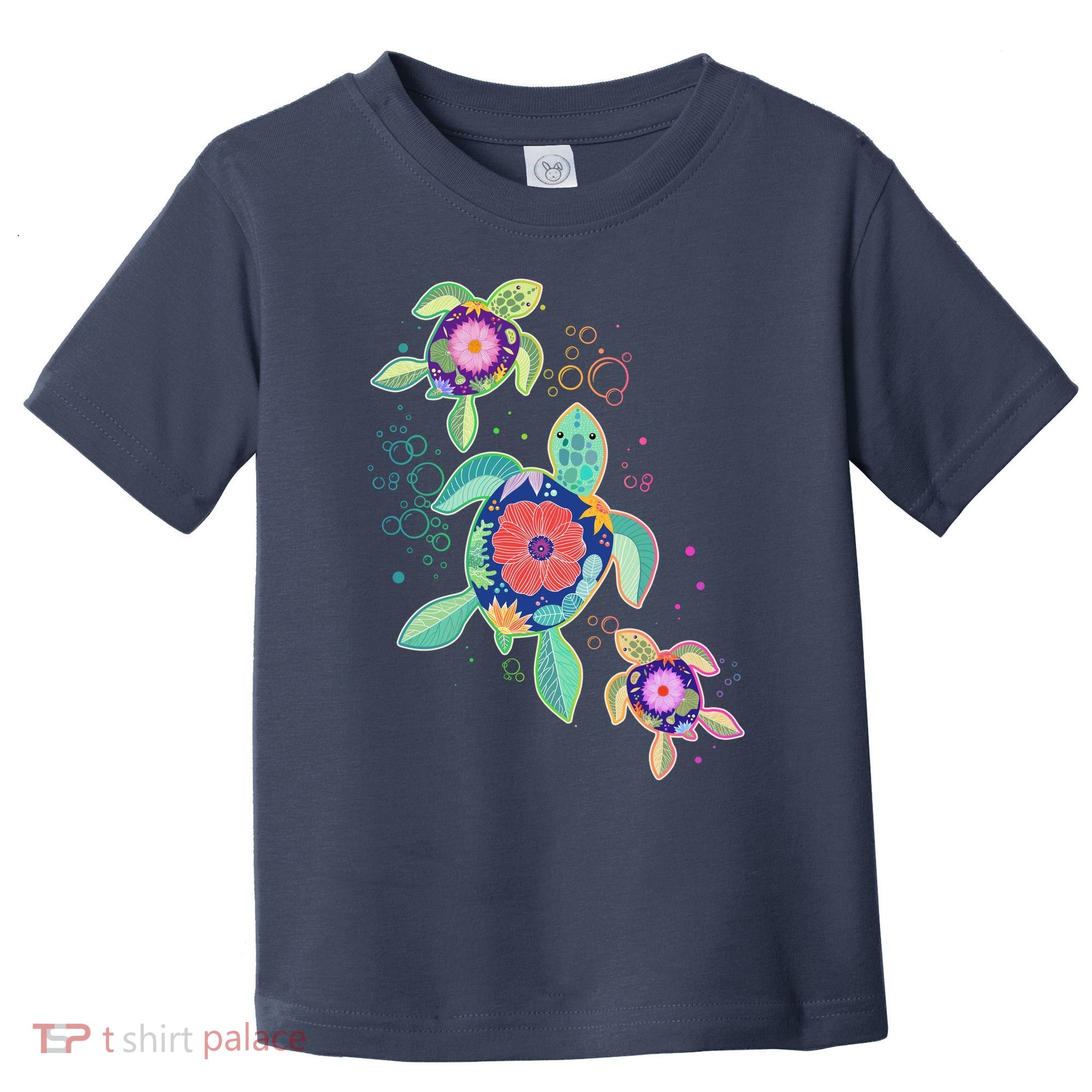 Cute Tropical Flower Ocean Sea Turtles Toddler T-Shirt