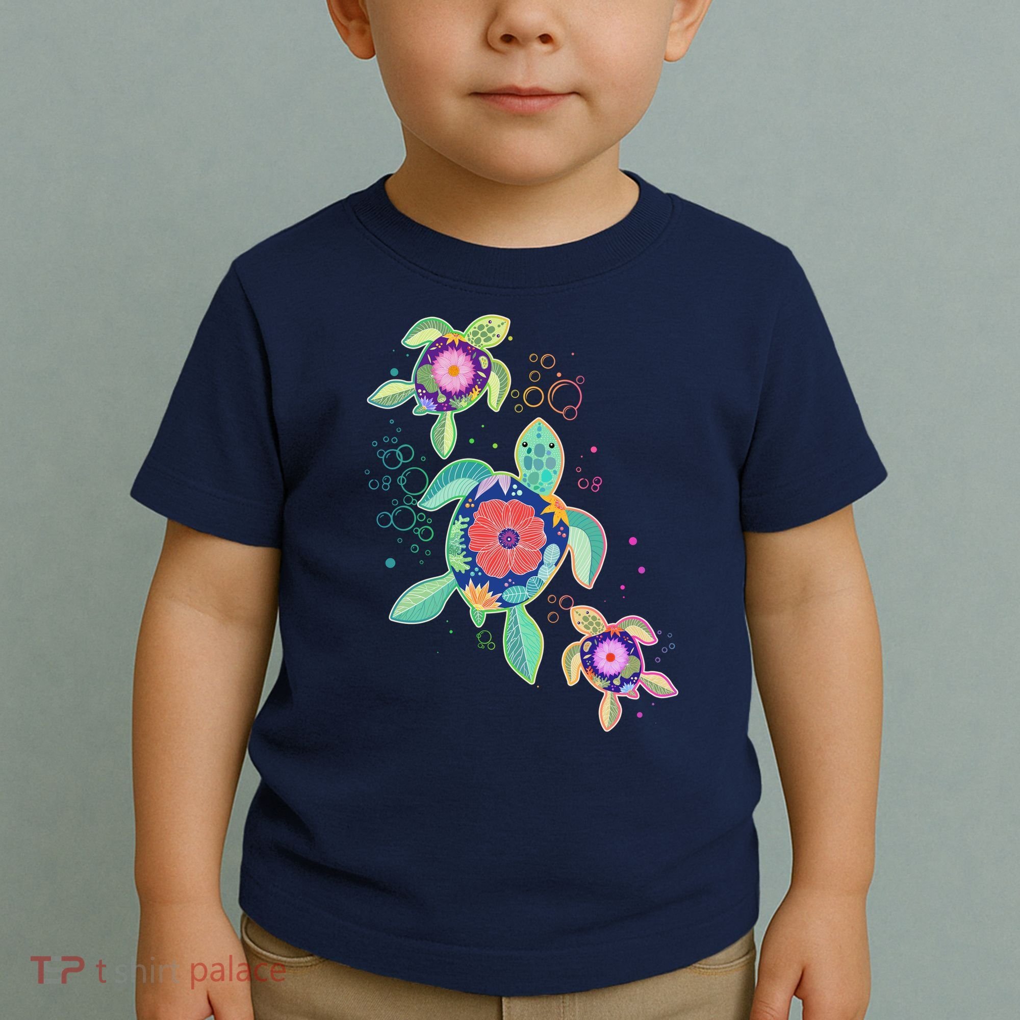 Cute Tropical Flower Ocean Sea Turtles Toddler T-Shirt