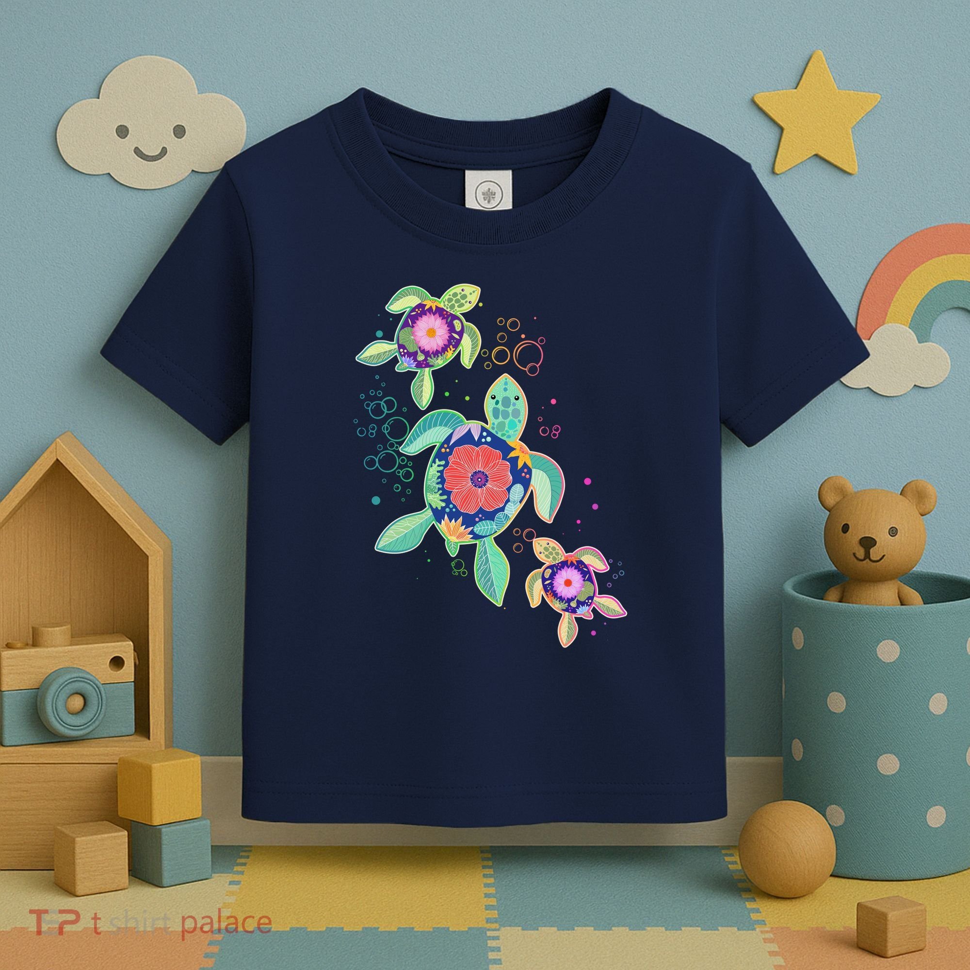 Cute Tropical Flower Ocean Sea Turtles Toddler T-Shirt