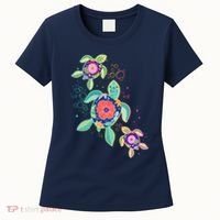 Cute Tropical Flower Ocean Sea Turtles Women's T-Shirt thumb 0