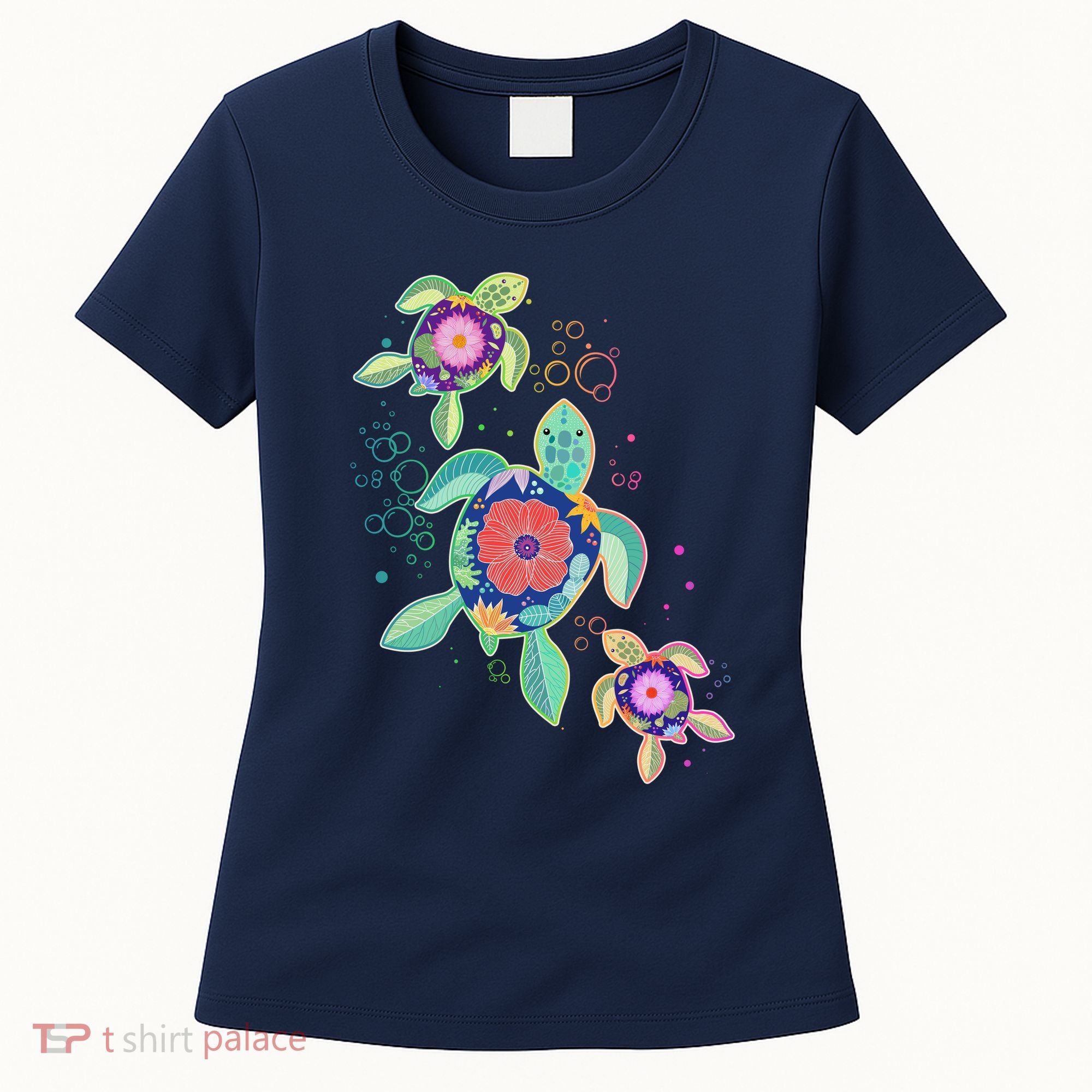 Cute Tropical Flower Ocean Sea Turtles Women's T-Shirt