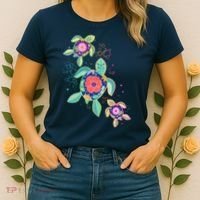 Cute Tropical Flower Ocean Sea Turtles Women's T-Shirt thumb 2