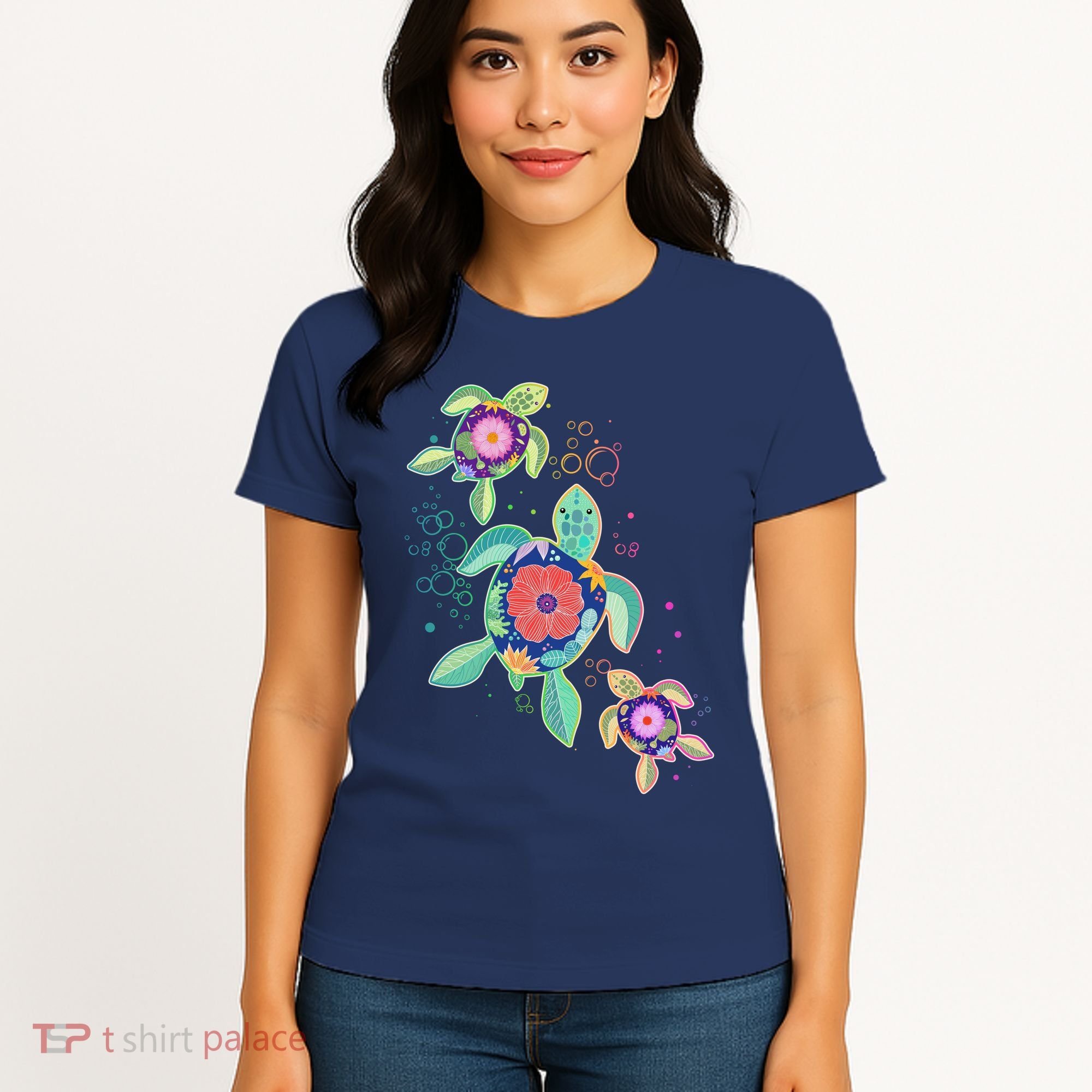 Cute Tropical Flower Ocean Sea Turtles Women's T-Shirt
