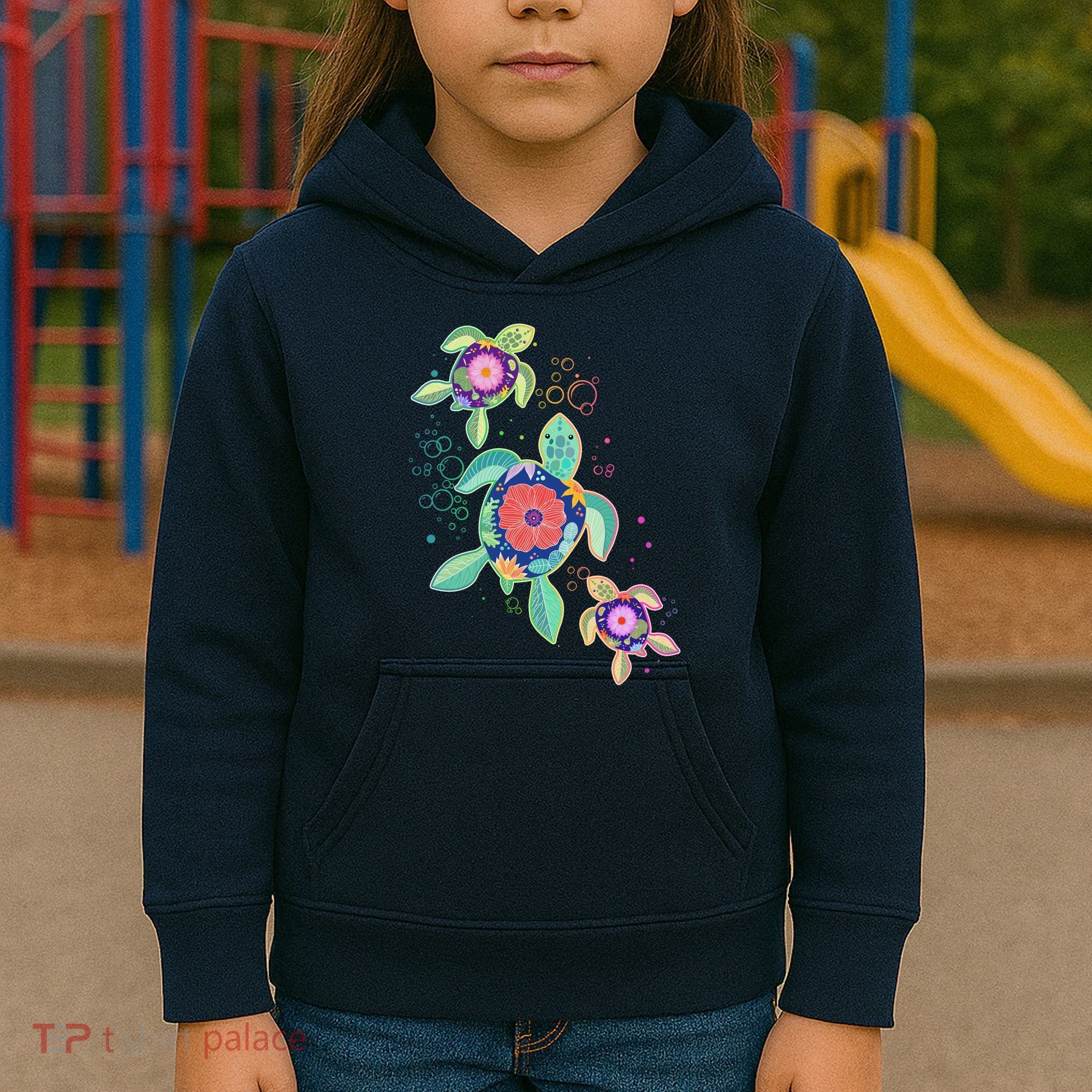 Cute Tropical Flower Ocean Sea Turtles Kids Hoodie
