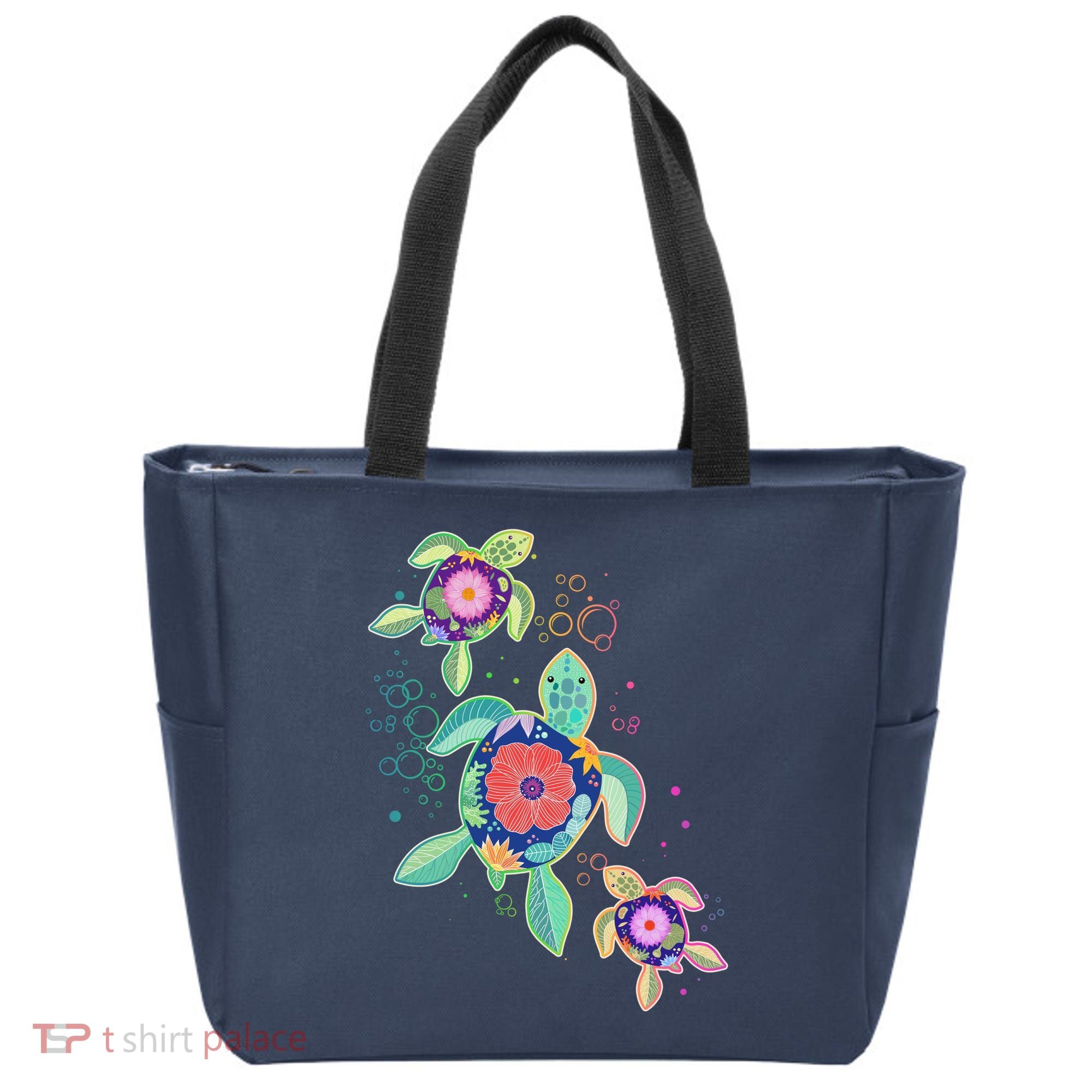 Cute Tropical Flower Ocean Sea Turtles Tote Bag