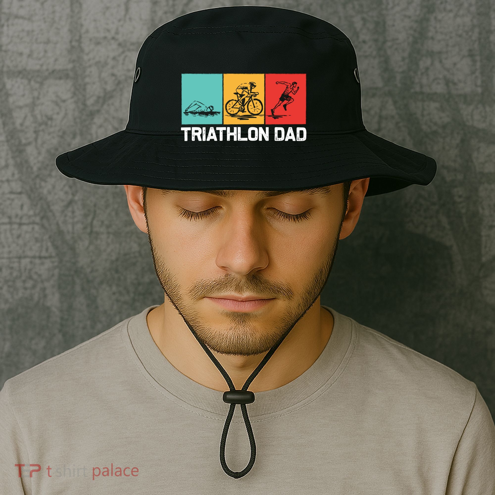Cool Triathlon For Dad Father Swimming Running Swim Bike Run Gift Bucket Hat
