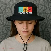 Cool Triathlon For Dad Father Swimming Running Swim Bike Run Gift Bucket Hat thumb 3