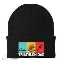 Cool Triathlon For Dad Father Swimming Running Swim Bike Run Gift Beanie thumb 0