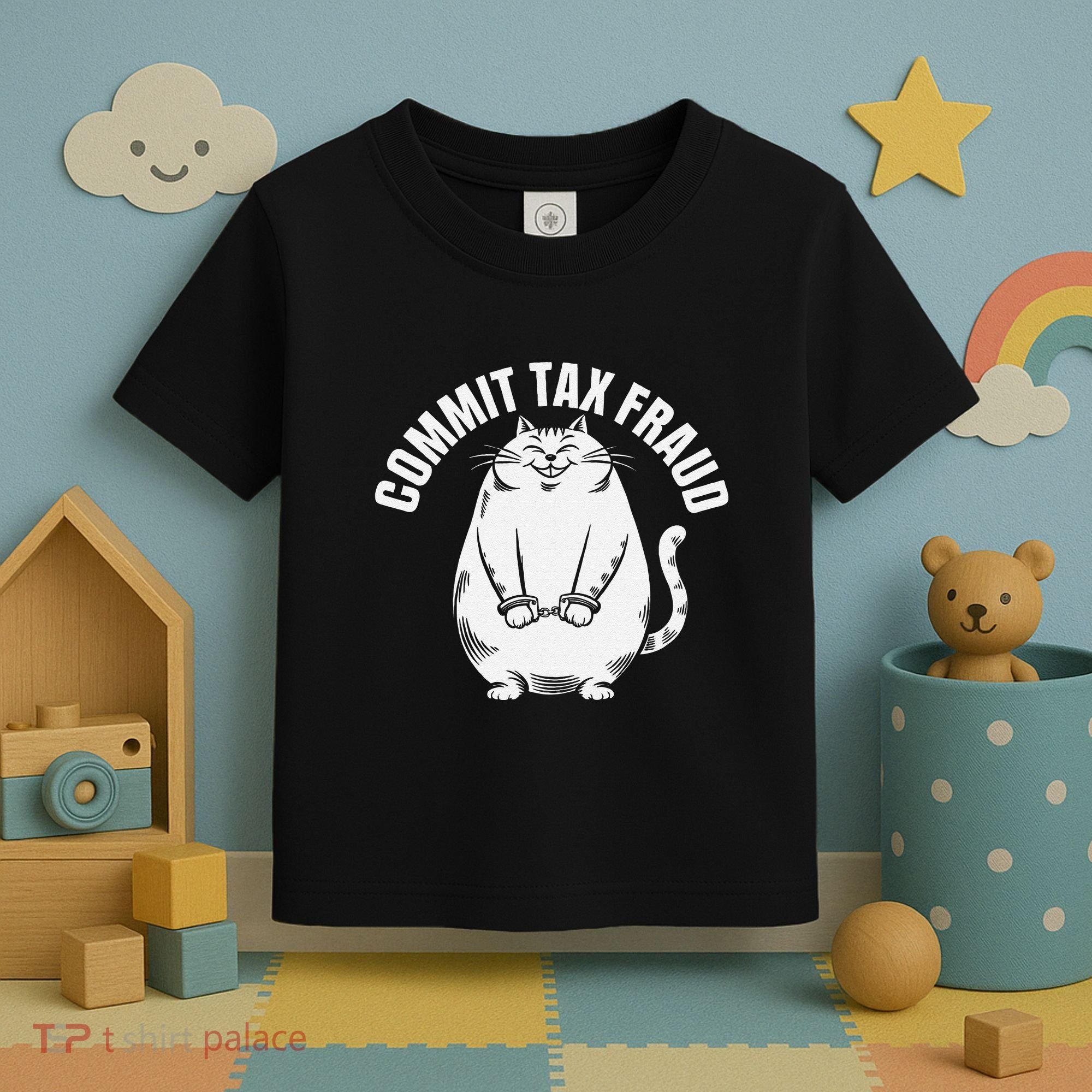 Commit Tax Fraud Funny Cat Meme Sarcastic Humorous Toddler T-Shirt