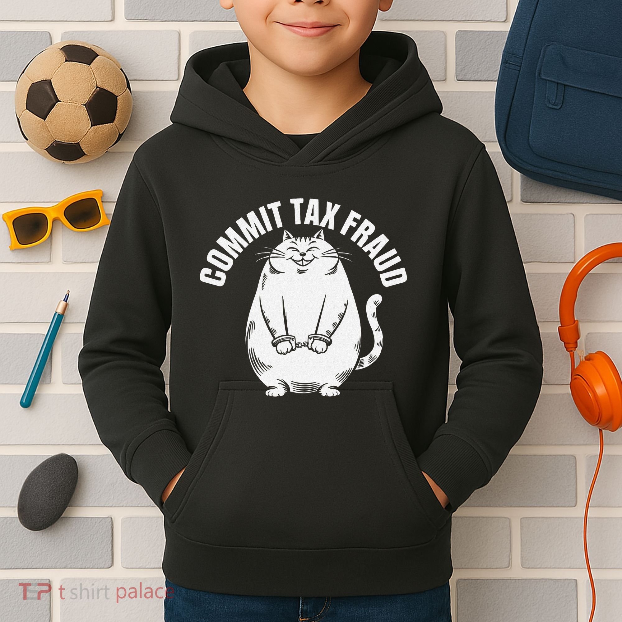 Commit Tax Fraud Funny Cat Meme Sarcastic Humorous Kids Hoodie
