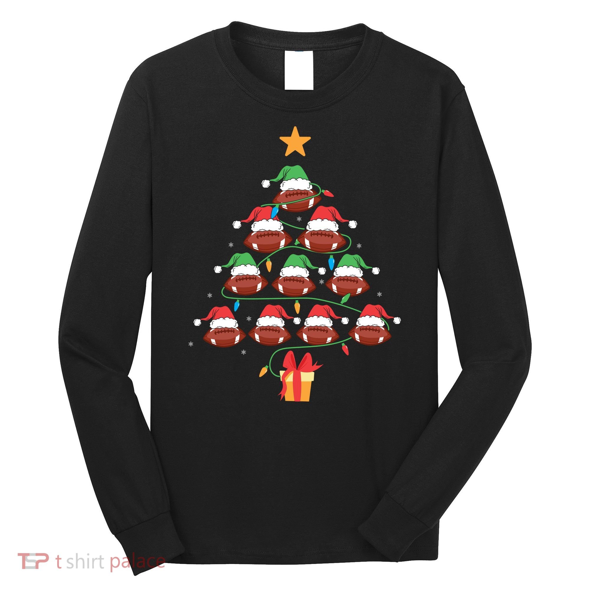 Christmas Tree Football Ornament Lights Funny Xmas Holiday Long Sleeve Shirt