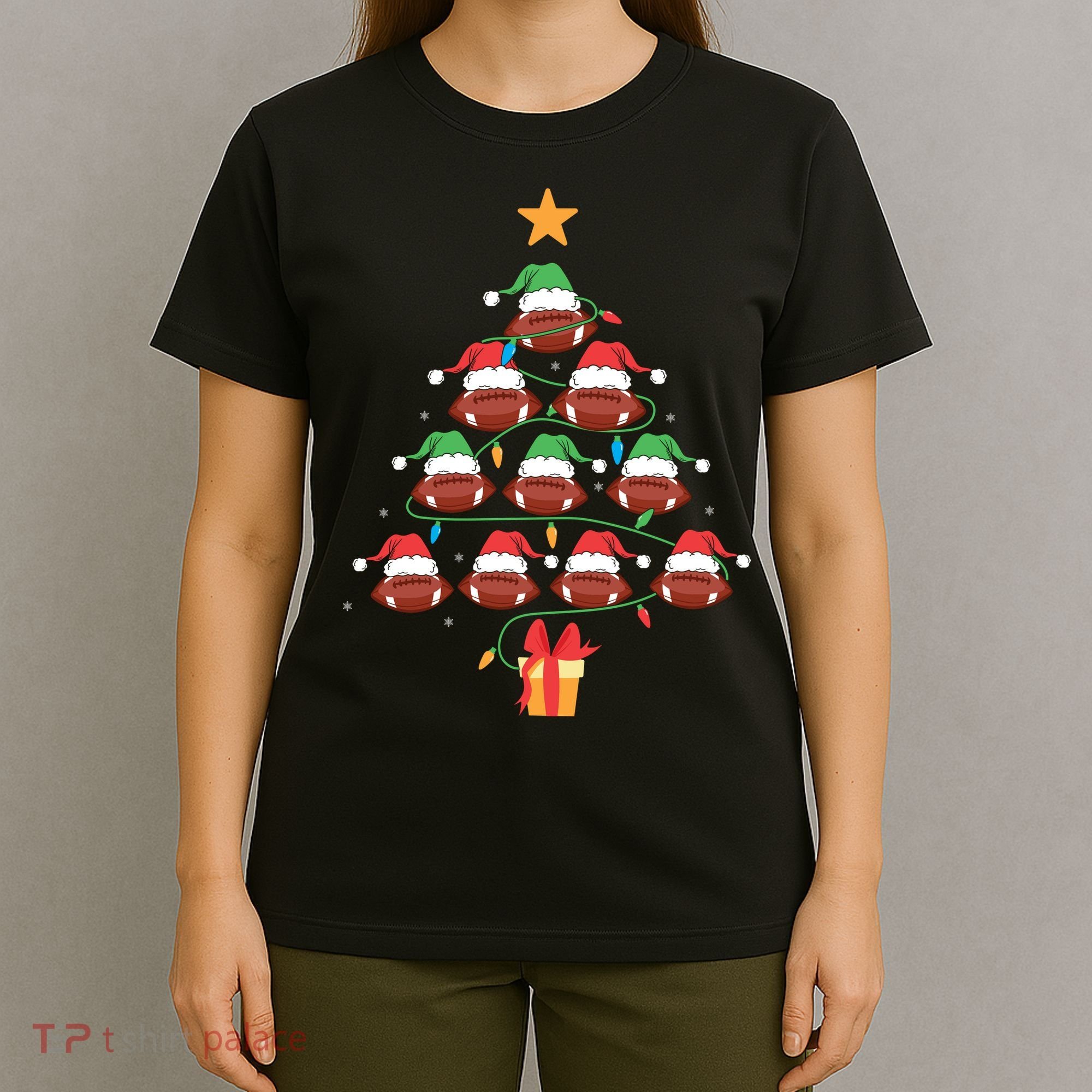 Christmas Tree Football Ornament Lights Funny Xmas Holiday T-Shirt