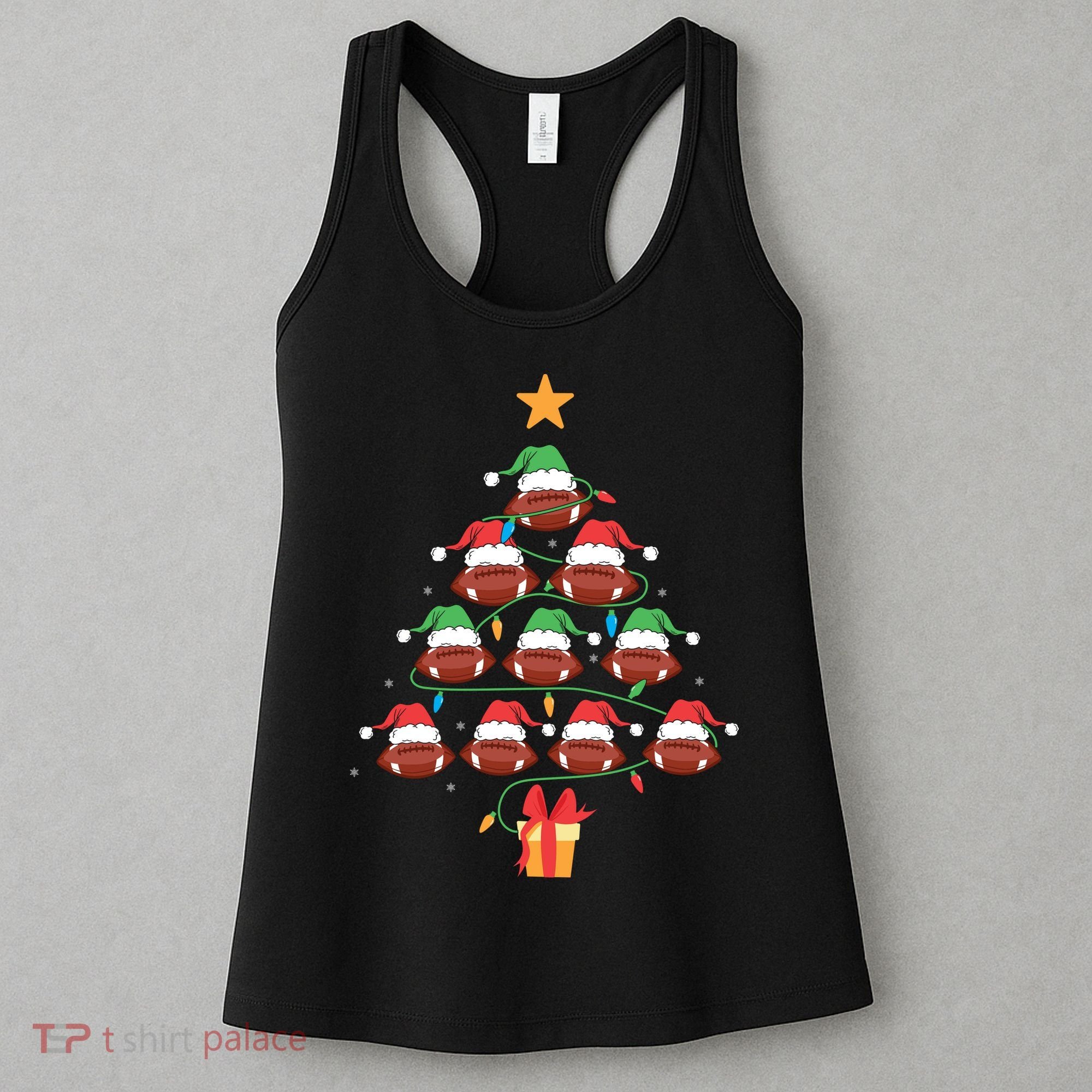 Christmas Tree Football Ornament Lights Funny Xmas Holiday Women's Tank Top