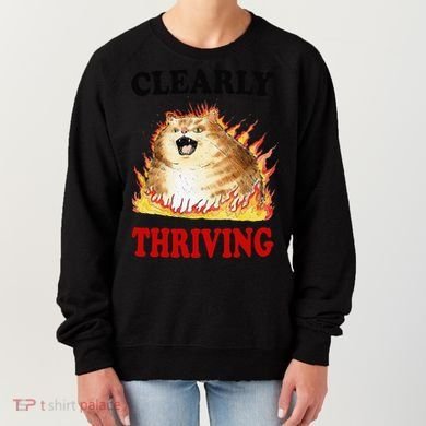 Clearly Thriving Funny Fire Cat Meme Cat Lover Cat Mom Women's Sweatshirt
