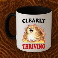Clearly Thriving Funny Fire Cat Meme Cat Lover Cat Mom Coffee Mug thumb 2