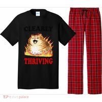 Clearly Thriving Funny Fire Cat Meme Cat Lover Cat Mom Pajama Set thumb 0