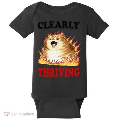Clearly Thriving Funny Fire Cat Meme Cat Lover Cat Mom Baby Bodysuit