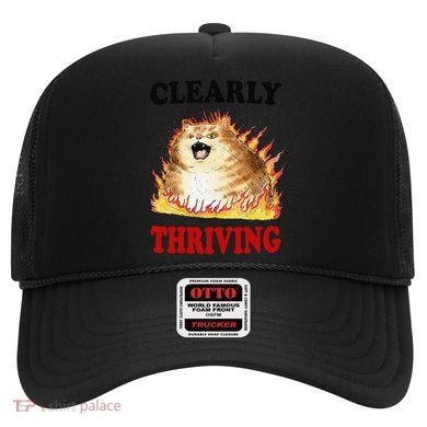 Clearly Thriving Funny Fire Cat Meme Cat Lover Cat Mom Hat