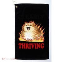 Clearly Thriving Funny Fire Cat Meme Cat Lover Cat Mom Golf Towel thumb 0