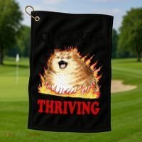 Clearly Thriving Funny Fire Cat Meme Cat Lover Cat Mom Golf Towel thumb 1