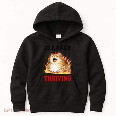 Clearly Thriving Funny Fire Cat Meme Cat Lover Cat Mom Kids Hoodie