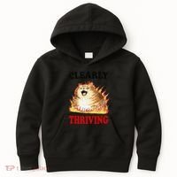 Clearly Thriving Funny Fire Cat Meme Cat Lover Cat Mom Kids Hoodie thumb 0