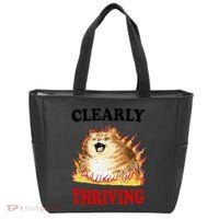 Clearly Thriving Funny Fire Cat Meme Cat Lover Cat Mom Tote Bag thumb 0