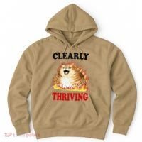 Clearly Thriving Funny Fire Cat Meme Cat Lover Cat Mom Hoodie thumb 0