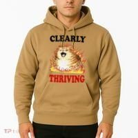 Clearly Thriving Funny Fire Cat Meme Cat Lover Cat Mom Hoodie thumb 2