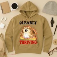 Clearly Thriving Funny Fire Cat Meme Cat Lover Cat Mom Hoodie thumb 3