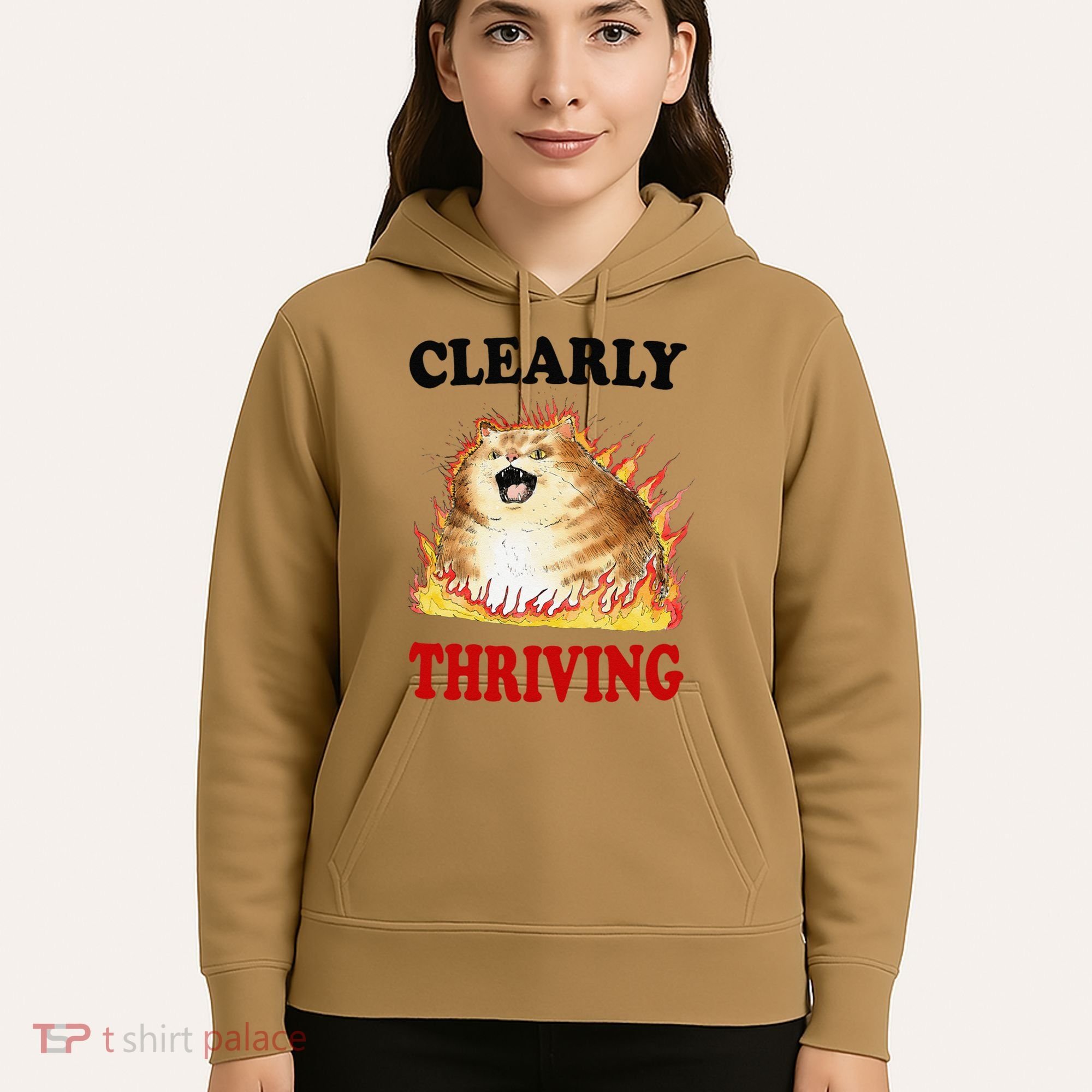 Clearly Thriving Funny Fire Cat Meme Cat Lover Cat Mom Hoodie