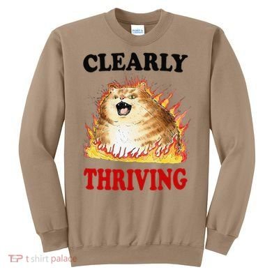 Clearly Thriving Funny Fire Cat Meme Cat Lover Cat Mom Sweatshirt